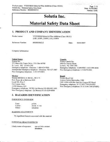 Solutia Inc. Material Safety Data Sheet - All-States Inc