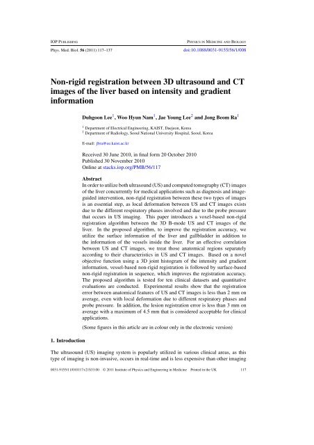 Non-rigid registration between 3D ultrasound and CT ... - isl, ee, kaist