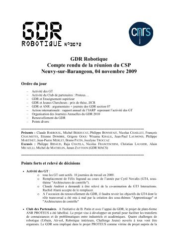 GDR Robotique Compte rendu de la réunion du CSP Neuvy-sur ...