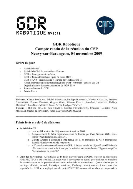 GDR Robotique Compte rendu de la réunion du CSP Neuvy-sur ...