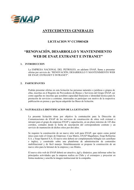 Antecedentes Generales “renovación, Desarrollo Y ... - Enap