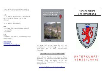 Unterkunftverzeichnis - Heimatverein Hohenlimburg