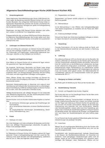 Allgemeine Geschäftsbedingungen Küche (AGB Element Küchen AG)