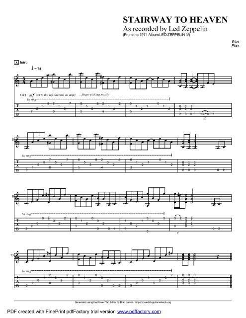 &quot;Stairway To Heaven&quot; (PDF) - Guitar Alliance