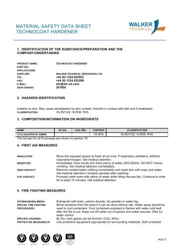 material safety data sheet technocoat hardener - PT. Harimau Putih