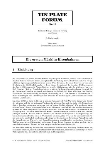 Die ersten Märklin-Eisenbahnen 1 Einleitung - Tin Plate Fan