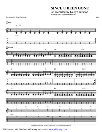 "Since U Been Gone" (PDF) - Guitar Alliance