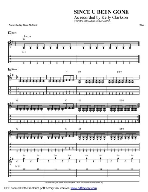 "Since U Been Gone" (PDF) - Guitar Alliance