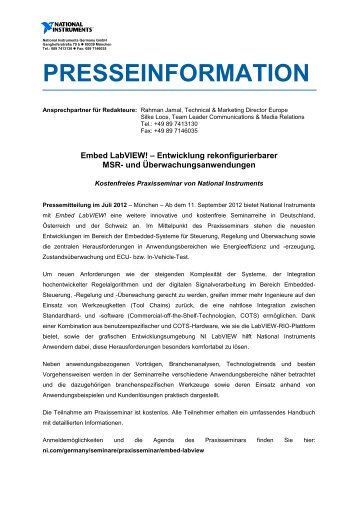 [PDF] Pressemitteilung: Embed LabVIEW! - EventBlog24.de
