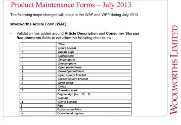 Woolworths Article Form (WAF) - Countdown