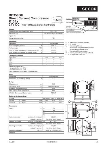BD350GH Direct Current Compressor R134a - Secop