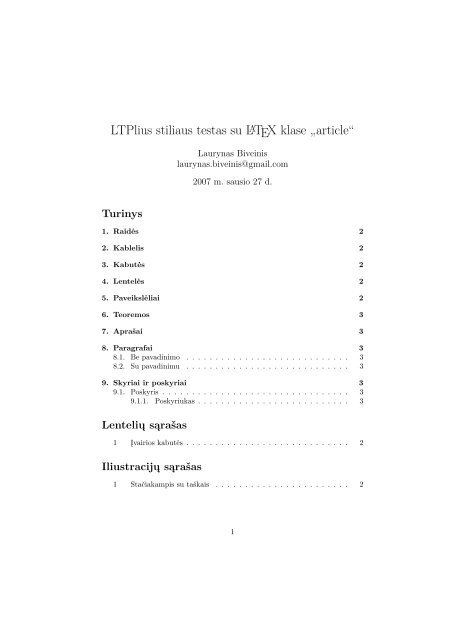 LTPlius stiliaus testas su LATEX klase âarticleâ