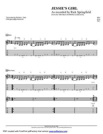 âJessie's Girl â (PDF) - Guitar Alliance