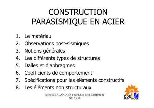CONSTRUCTION PARASISMIQUE EN ACIER - Le Plan SÃ©isme