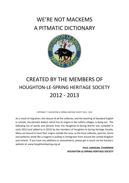 A Pitmatic Dictionary - Houghton-le-Spring