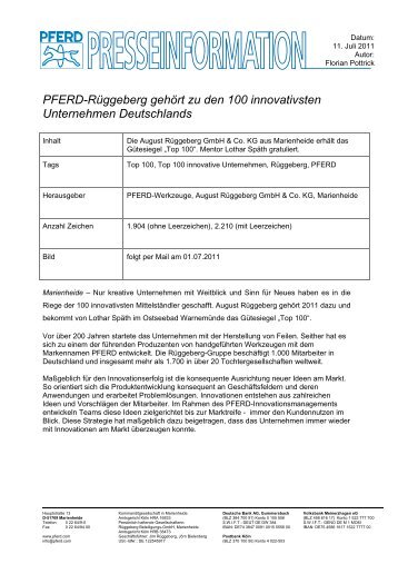 PFERD-Rüggeberg gehört zu den 100 innovativsten Unternehmen ...