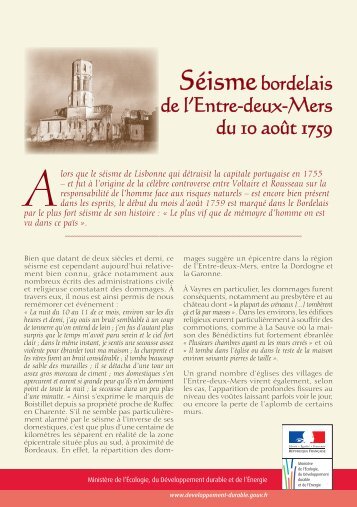 SÃ©isme bordelais de l'Entre-deux-Mers du 10 aoÃ»t 1759 - SisFrance