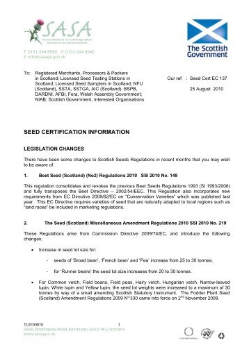 Seed Certification Letter 137 - SASA