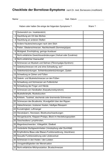 Checkliste der Borreliose-Symptome - Borreliose Selbsthilfe e.V. ...