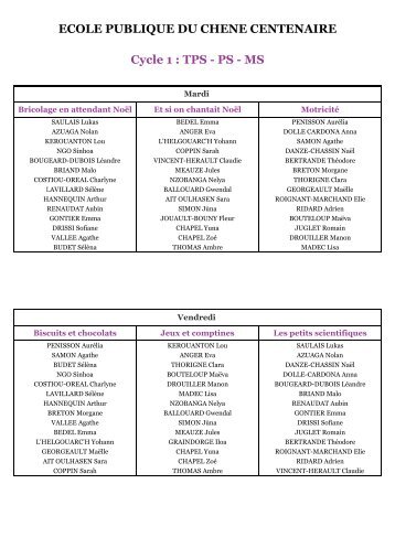 ECOLE PUBLIQUE DU CHENE CENTENAIRE Cycle 1 ... - Nouvoitou