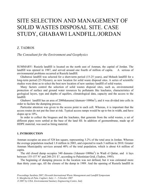 site selection and management of solid wastes disposal site. case ...