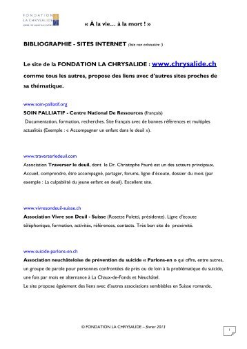 BIBLIOGRAPHIE - SITES INTERNET - La Chrysalide