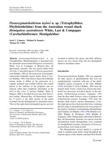 Paraorygmatobothrium taylori n. sp. (Tetraphyllidea ...