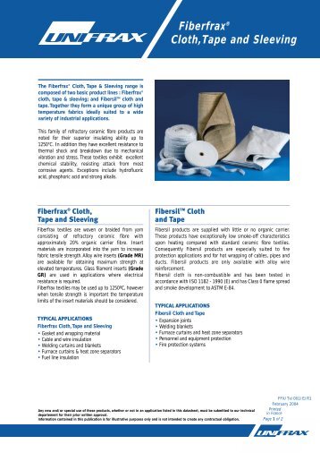 Fiberfrax® Cloth,Tape and Sleeving - SIG Technical Insulation