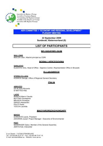 LIST OF PARTICIPANTS - Assembly of European Regions