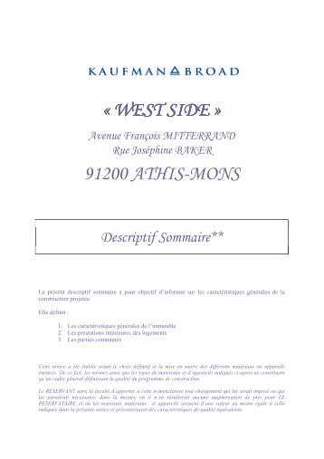 Descriptif Sommaire catÃ©gorie 2 Athis-Mons V - Kaufman & Broad