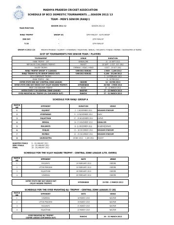 madhya pradesh cricket association schedule of bcci domestic - MPCA