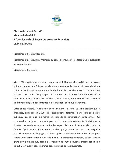 Discours du 27-01-2012 (pdf - 147,22 ko) - Ballan-MirÃ©