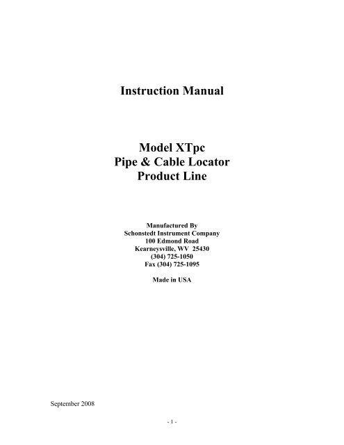 Instruction Manual Model XTpc Pipe & Cable ... - EngineerSupply