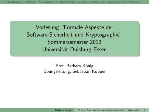 Formale Aspekte der Software-Sicherheit und Kryptographie