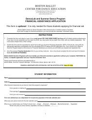 Financial Assistance Application - Boston Ballet