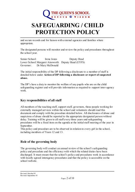 safeguarding / child protection policy - The Queen's School