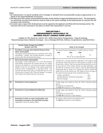 sub-section 1 ontario policy change form (opcf - Facility Association