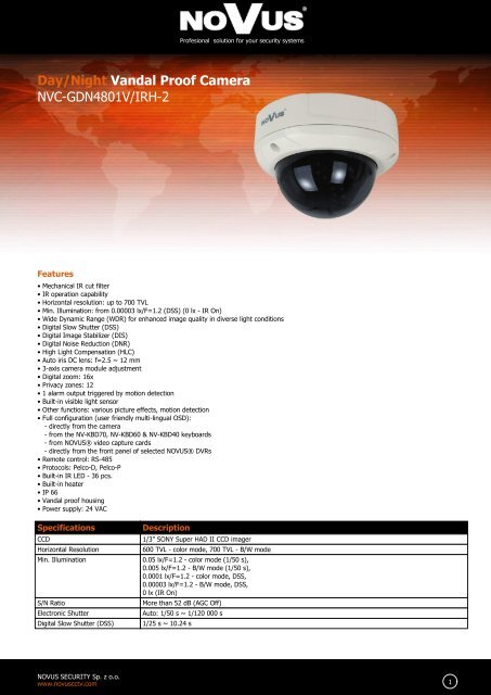 Day/Night Vandal Proof Camera NVC-GDN4801V/IRH-2