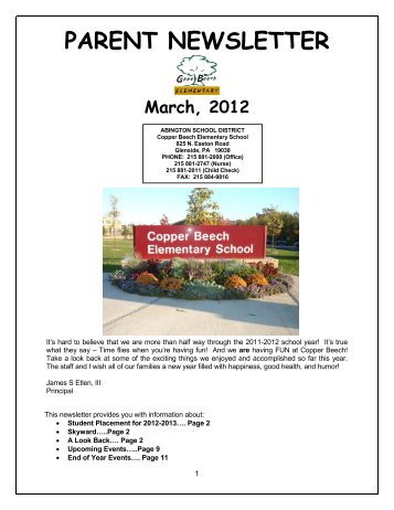 PARENT NEWSLETTER March, 2012 - Abington School District