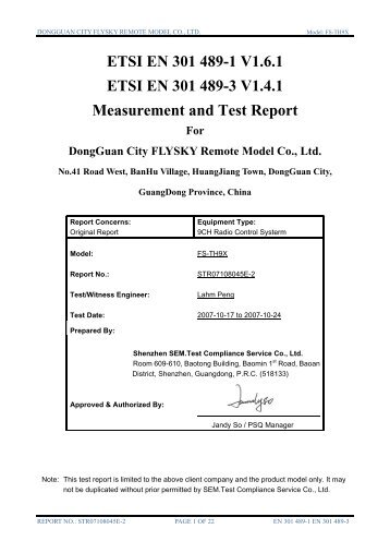 ETSI EN 301 489-1 V1.6.1 ETSI EN 301 489-3 V1.4.1 Measurement ...