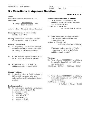Worksheets Reactions In Aqueous Solutions Worksheet reactions in aqueous solutions worksheet intrepidpath molarity answers