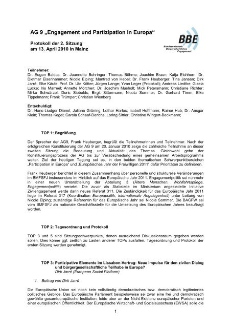 Protokoll 2. Sitzung AG 9 Mainz - BBE