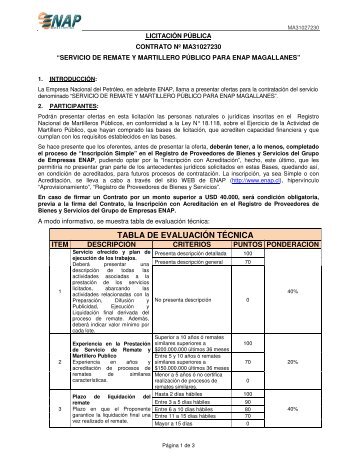 TABLA DE EVALUACIÓN TÉCNICA - Enap