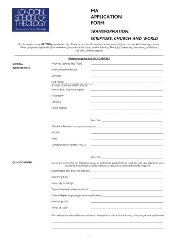 ma transformation app form 2008 - London School of Theology