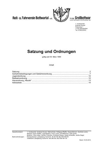 Satzung und Ordnungen - RFV Bottwartal e.V. - Reit- und Fahrverein ...