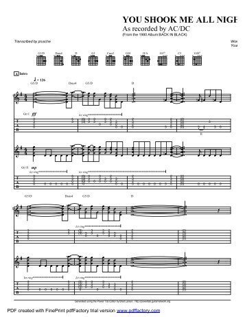 "You Shook Me All Night Long" (PDF) - Guitar Alliance