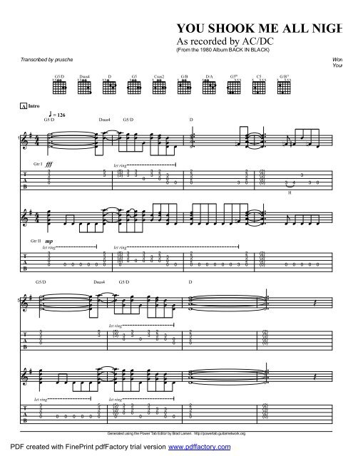 &quot;You Shook Me All Night Long&quot; (PDF) - Guitar Alliance