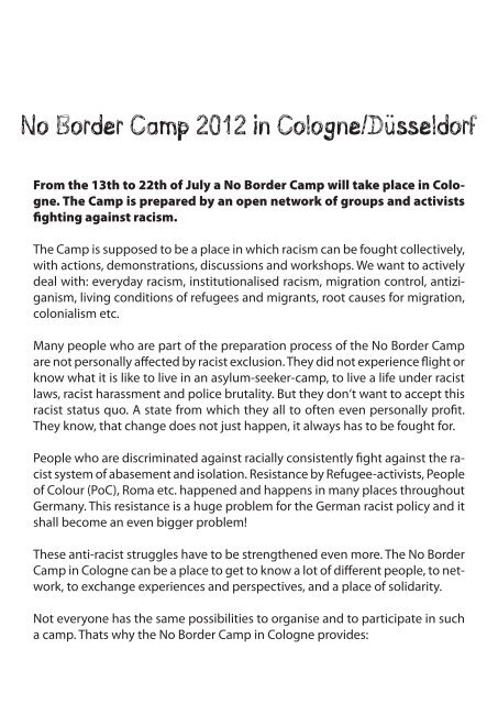 No Border Camp 2012 in Cologne/Düsseldorf