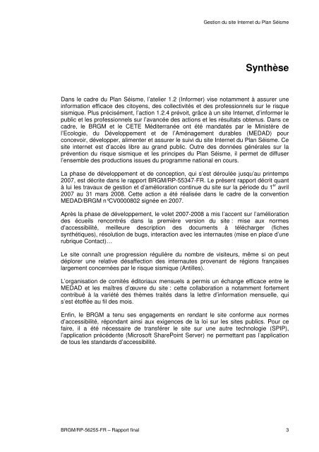 rapport de synthÃ¨se 2007-2008 - Le Plan SÃ©isme