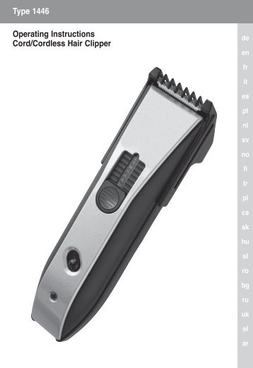 Type 1446 Operating Instructions Cord/Cordless Hair Clipper - Ermila